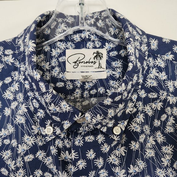 Men's Bonobos Tailored Fit Button Down Short Sleeve Shirt Blue Floral Size Large - Picture 3 of 10